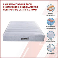 Palermo Contour 20cm Encased Coil King Mattress CertiPUR-US Certified Foam Kings Warehouse 