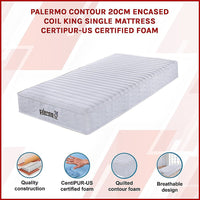 Palermo Contour 20cm Encased Coil King Single Mattress CertiPUR-US Certified Foam Furniture Kings Warehouse 