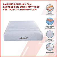 Palermo Contour 20cm Encased Coil Queen Mattress CertiPUR-US Certified Foam Kings Warehouse 