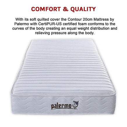 Palermo Contour 20cm Encased Coil Single Mattress CertiPUR-US Certified Foam Furniture Kings Warehouse 