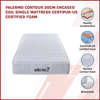 Palermo Contour 20cm Encased Coil Single Mattress CertiPUR-US Certified Foam Kings Warehouse 