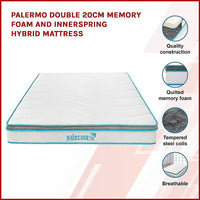 Palermo Double 20cm Memory Foam and Innerspring Hybrid Mattress Kings Warehouse 