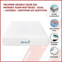 Palermo Double 25cm Gel Memory Foam Mattress - Dual-Layered - CertiPUR-US Certified Kings Warehouse 
