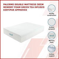 Palermo Double Mattress 30cm Memory Foam Green Tea Infused CertiPUR Approved Kings Warehouse 