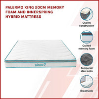 Palermo King 20cm Memory Foam and Innerspring Hybrid Mattress Kings Warehouse 