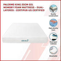 Palermo King 25cm Gel Memory Foam Mattress - Dual-Layered - CertiPUR-US Certified Furniture Kings Warehouse 