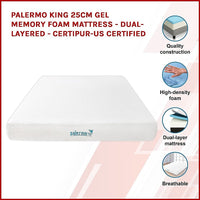 Palermo King 25cm Gel Memory Foam Mattress - Dual-Layered - CertiPUR-US Certified Kings Warehouse 