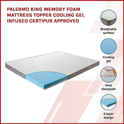 Palermo King Memory Foam Mattress Topper Cooling Gel Infused CertiPUR Approved Furniture Kings Warehouse 