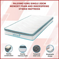 Palermo King Single 20cm Memory Foam and Innerspring Hybrid Mattress Furniture Kings Warehouse 