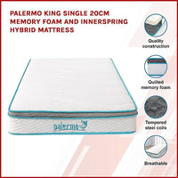 Palermo King Single 20cm Memory Foam and Innerspring Hybrid Mattress Kings Warehouse 