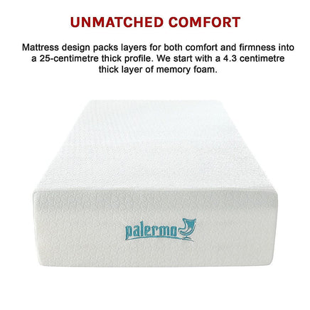 Palermo King Single 25cm Gel Memory Foam Mattress - Dual-Layered - CertiPUR-US Certified Furniture Kings Warehouse 