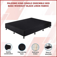 Palermo King Single Ensemble Bed Base Midnight Black Linen Fabric Furniture Kings Warehouse 