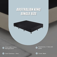 Palermo King Single Ensemble Bed Base Midnight Black Linen Fabric Furniture Kings Warehouse 