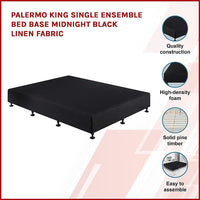 Palermo King Single Ensemble Bed Base Midnight Black Linen Fabric Kings Warehouse 