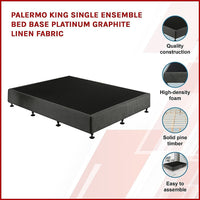 Palermo King Single Ensemble Bed Base Platinum Graphite Linen Fabric Furniture Kings Warehouse 