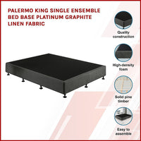 Palermo King Single Ensemble Bed Base Platinum Graphite Linen Fabric Kings Warehouse 