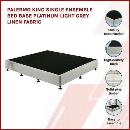 Palermo King Single Ensemble Bed Base Platinum Light Grey Linen Fabric Furniture Kings Warehouse 