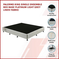 Palermo King Single Ensemble Bed Base Platinum Light Grey Linen Fabric Kings Warehouse 