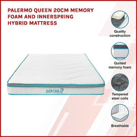 Palermo Queen 20cm Memory Foam and Innerspring Hybrid Mattress Kings Warehouse 