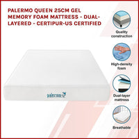 Palermo Queen 25cm Gel Memory Foam Mattress - Dual-Layered - CertiPUR-US Certified Kings Warehouse 