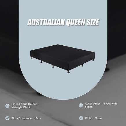 Palermo Queen Ensemble Bed Base Midnight Black Linen Fabric Furniture Kings Warehouse 