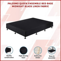 Palermo Queen Ensemble Bed Base Midnight Black Linen Fabric Furniture Kings Warehouse 