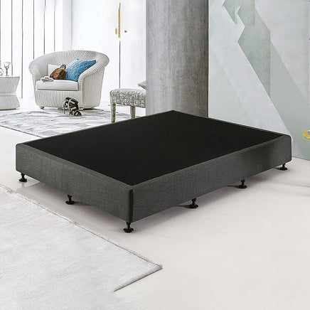 Palermo Queen Ensemble Bed Base Platinum Graphite Linen Fabric Furniture Kings Warehouse 
