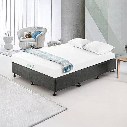 Palermo Queen Ensemble Bed Base Platinum Graphite Linen Fabric Furniture Kings Warehouse 