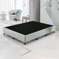 Palermo Queen Ensemble Bed Base Platinum Light Grey Linen Fabric Furniture Kings Warehouse 