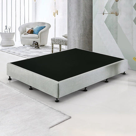 Palermo Queen Ensemble Bed Base Platinum Light Grey Linen Fabric Furniture Kings Warehouse 