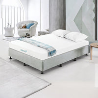 Palermo Queen Ensemble Bed Base Platinum Light Grey Linen Fabric Furniture Kings Warehouse 