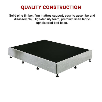 Palermo Queen Ensemble Bed Base Platinum Light Grey Linen Fabric Furniture Kings Warehouse 