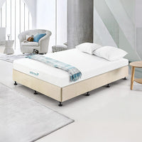 Palermo Queen Ensemble Bed Base Platinum Natural Sand Linen Fabric Furniture Kings Warehouse 