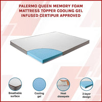 Palermo Queen Memory Foam Mattress Topper Cooling Gel Infused CertiPUR Approved Furniture Kings Warehouse 