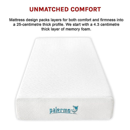 Palermo Single 25cm Gel Memory Foam Mattress - Dual-Layered - CertiPUR-US Certified Furniture Kings Warehouse 