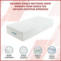 Palermo Single Mattress 30cm Memory Foam Green Tea Infused CertiPUR Approved Furniture Kings Warehouse 