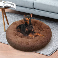 Pet Dog Bed Bedding Warm Plush Round Soft Dog Nest Light Coffee XL 100cm Kings Warehouse 