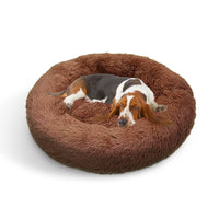 Pet Dog Bed Bedding Warm Plush Round Soft Dog Nest Light Coffee XL 100cm Kings Warehouse 