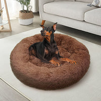 Pet Dog Bedding Warm Plush Round Comfortable Dog Nest Light Coffee Large 90cm Kings Warehouse 