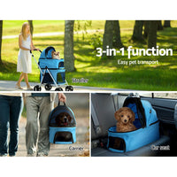 Pet Stroller Dog Pram Large Cat Carrier Travel Foldable 4 Wheels Double Pet Care Kings Warehouse 