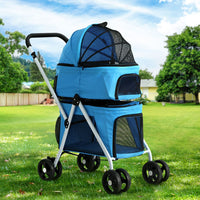 Pet Stroller Dog Pram Large Cat Carrier Travel Foldable 4 Wheels Double Pet Care Kings Warehouse 