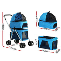 Pet Stroller Dog Pram Large Cat Carrier Travel Foldable 4 Wheels Double Pet Care Kings Warehouse 