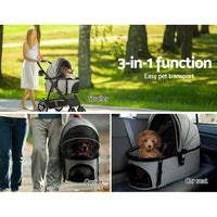 Pet Stroller Pram Large Dog Cat Carrier Travel Pushchair Foldable 4 Wheels Passionate for Pets Kings Warehouse 