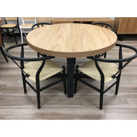 Petunia Round Dining Table 120cm Elm Timber Wood Black Metal Leg - Natural dining Kings Warehouse 