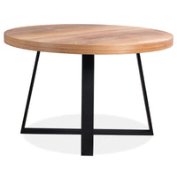 Petunia Round Dining Table 120cm Elm Timber Wood Black Metal Leg - Natural dining Kings Warehouse 