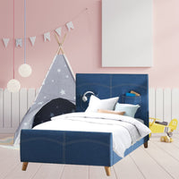 Phlox Kids Child Single Bed Fabric Upholstered Children Kid Timber Frame - Denim bedroom furniture Kings Warehouse 