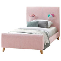 Phlox Kids Child Single Bed Fabric Upholstered Children Kid Timber Frame - Pink bedroom furniture Kings Warehouse 
