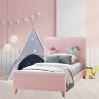 Phlox Kids King Single Bed Fabric Upholstered Children Kid Timber Frame - Pink bedroom furniture Kings Warehouse 