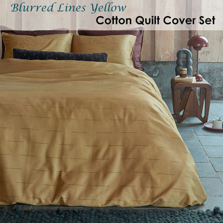 PIP Studio Blurred Lines Yellow Cotton Sateen Quilt Cover Set Queen Home & Garden Kings Warehouse 