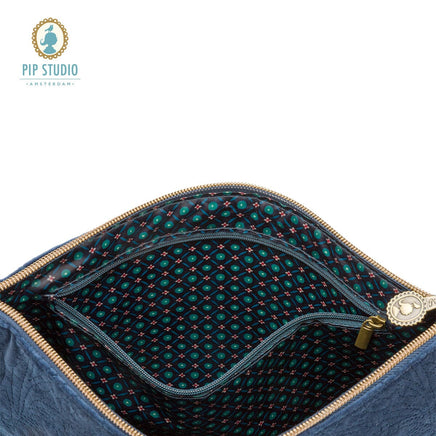 PIP Studio Velvet Quilted Dark Blue Large Cosmetic Flat Pouch Health & Beauty Kings Warehouse 